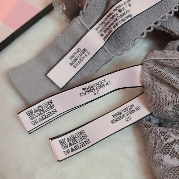 VS Dream Angels 3pc Bra & Panties Set Size 34E/med ☆ Gray Dotted Lace - Picture 7 of 7